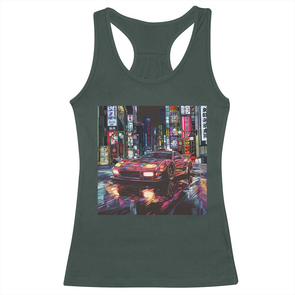 Tokyo Night Racer Racerback Tank Top JDM Street Racing Neon Aesthetic TS09 Dark Forest Green Print Your Wear