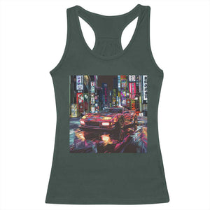 Tokyo Night Racer Racerback Tank Top JDM Street Racing Neon Aesthetic TS09 Dark Forest Green Print Your Wear