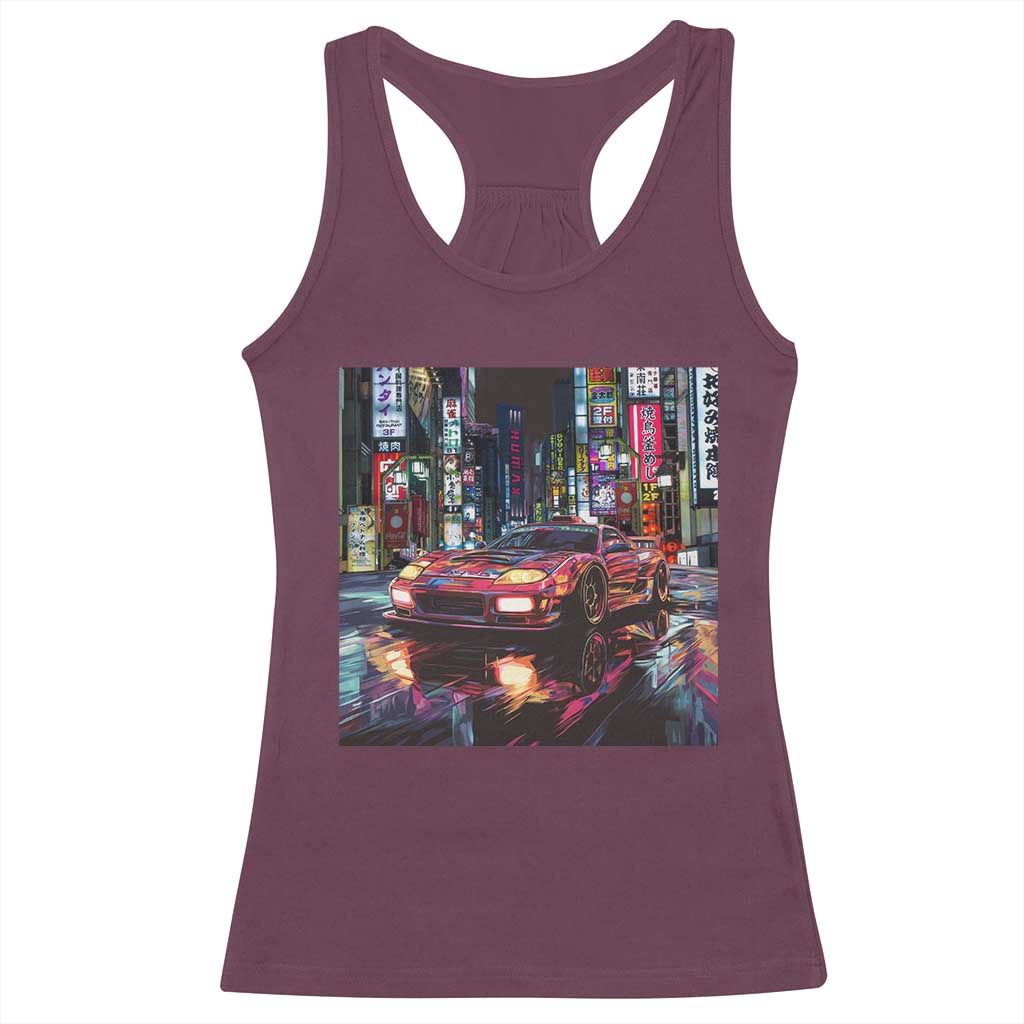 Tokyo Night Racer Racerback Tank Top JDM Street Racing Neon Aesthetic TS09 Maroon Print Your Wear