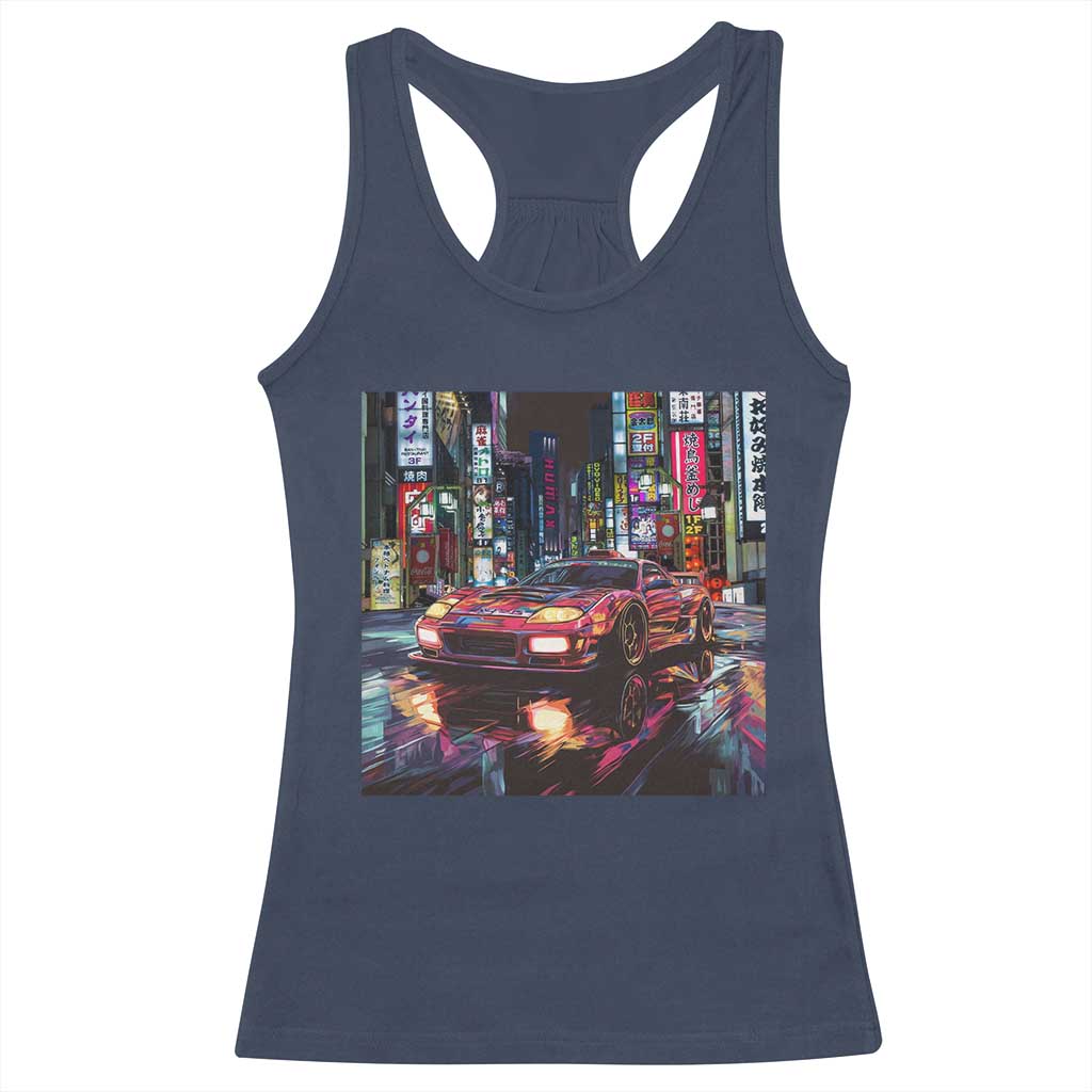 Tokyo Night Racer Racerback Tank Top JDM Street Racing Neon Aesthetic TS09 Navy Print Your Wear