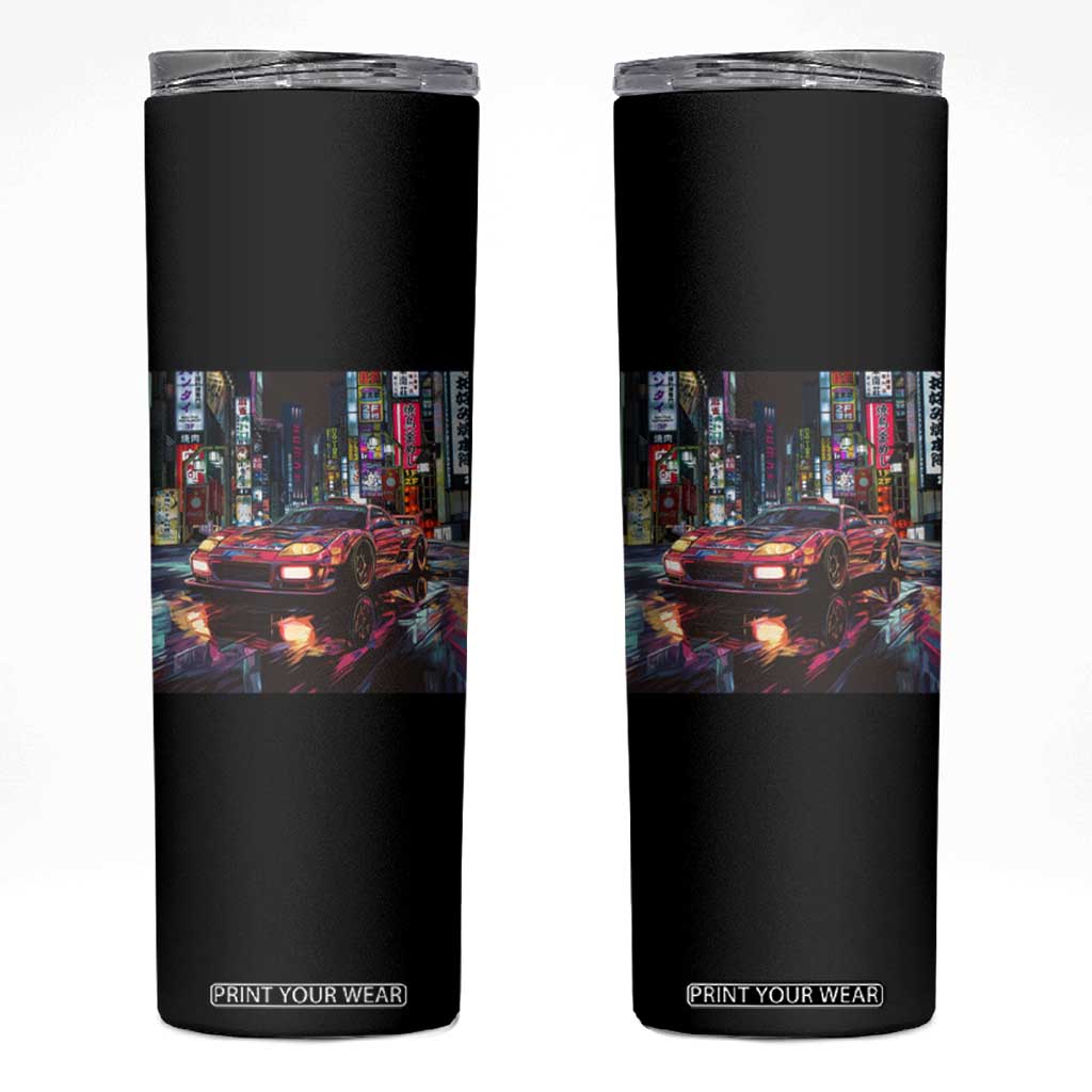 Tokyo Night Racer Skinny Tumbler JDM Street Racing Neon Aesthetic TS09 Black Print Your Wear