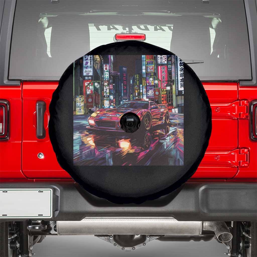 Tokyo Night Racer Spare Tire Cover JDM Street Racing Neon Aesthetic TS09 Black Print Your Wear