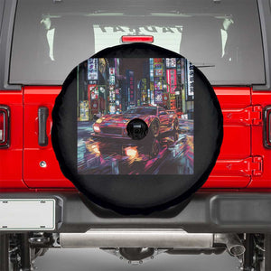 Tokyo Night Racer Spare Tire Cover JDM Street Racing Neon Aesthetic TS09 Black Print Your Wear