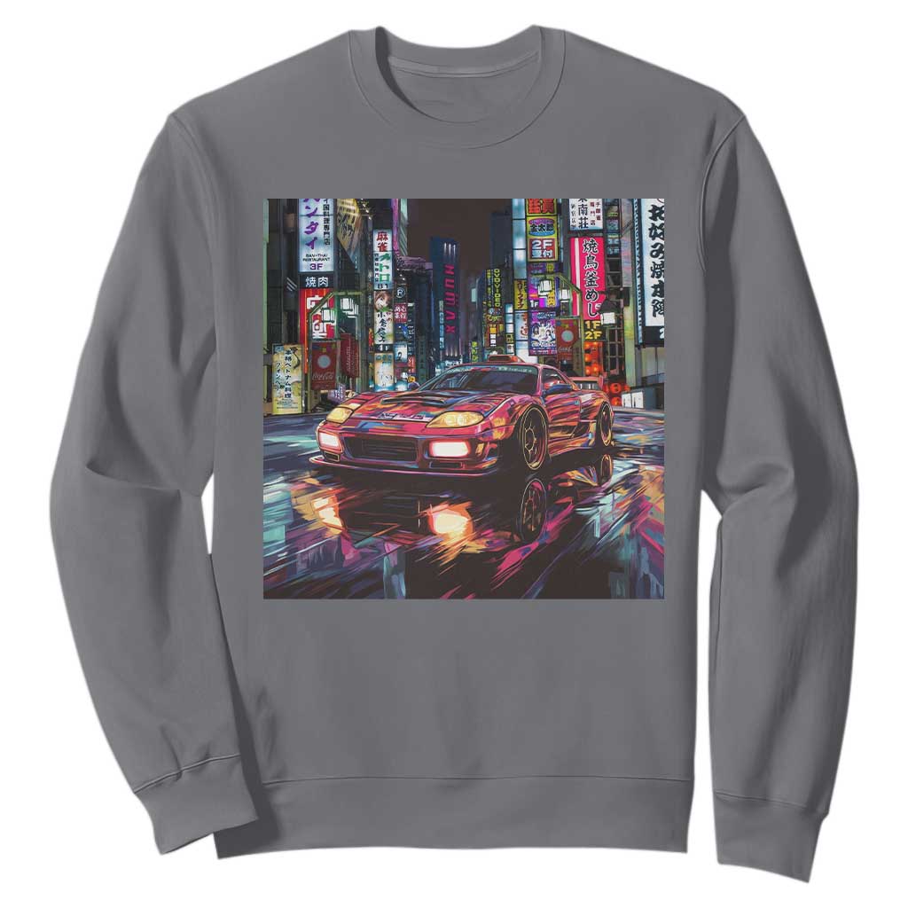 Tokyo Night Racer Sweatshirt JDM Street Racing Neon Aesthetic TS09 Charcoal Print Your Wear