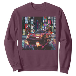 Tokyo Night Racer Sweatshirt JDM Street Racing Neon Aesthetic TS09 Maroon Print Your Wear