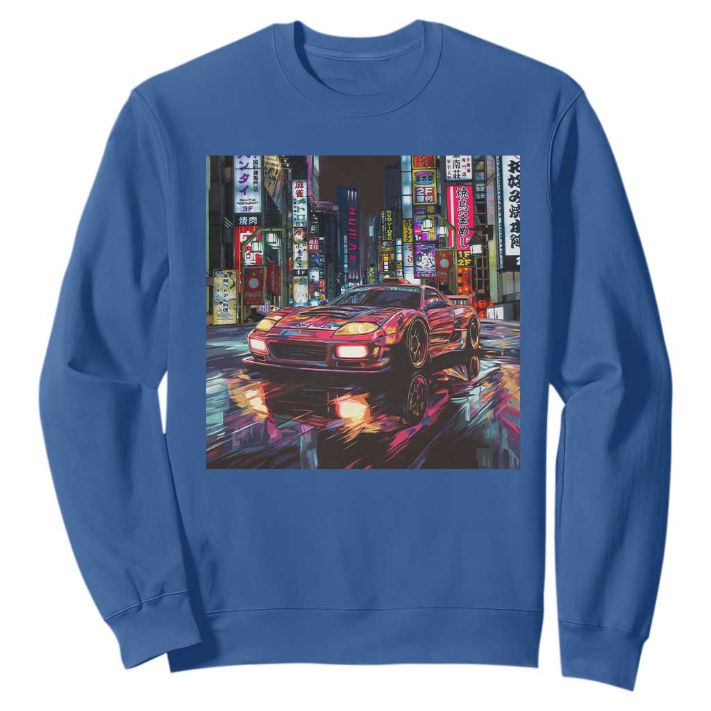 Tokyo Night Racer Sweatshirt JDM Street Racing Neon Aesthetic TS09 Royal Blue Print Your Wear