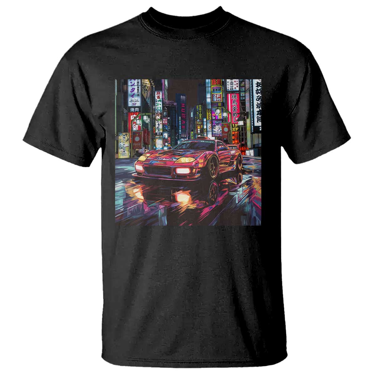 Tokyo Night Racer T Shirt JDM Street Racing Neon Aesthetic TS09 Black Print Your Wear