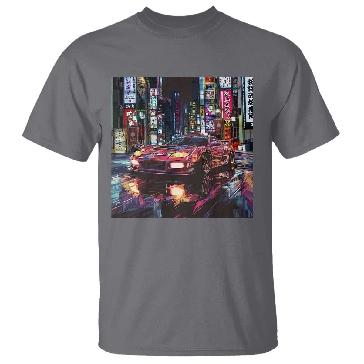 Tokyo Night Racer T Shirt JDM Street Racing Neon Aesthetic TS09 Charcoal Print Your Wear
