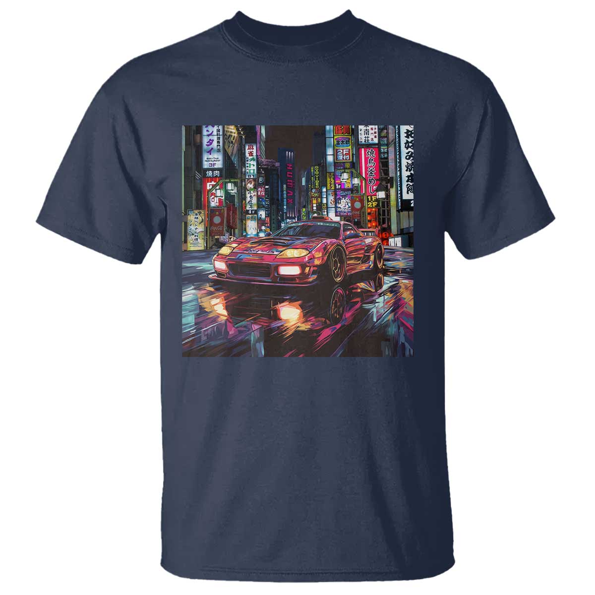 Tokyo Night Racer T Shirt JDM Street Racing Neon Aesthetic TS09 Navy Print Your Wear