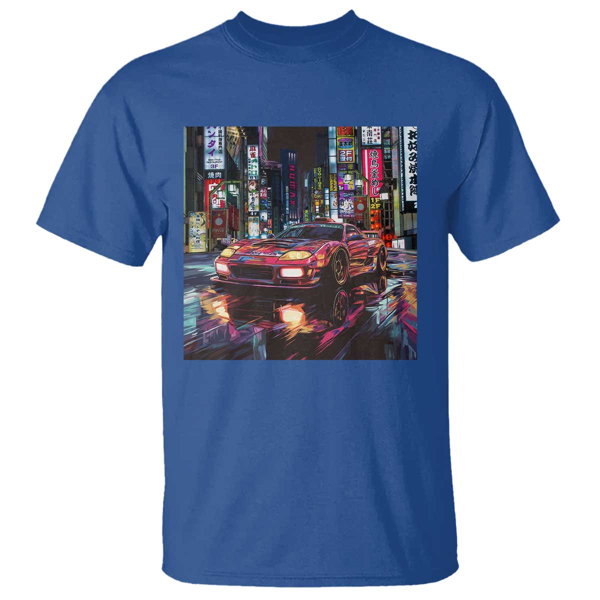 Tokyo Night Racer T Shirt JDM Street Racing Neon Aesthetic TS09 Royal Blue Print Your Wear