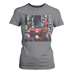 Tokyo Night Racer T Shirt For Women JDM Street Racing Neon Aesthetic TS09 Charcoal Print Your Wear