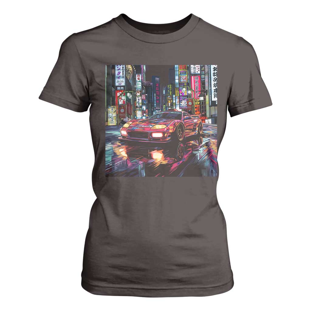 Tokyo Night Racer T Shirt For Women JDM Street Racing Neon Aesthetic TS09 Dark Chocolate Print Your Wear