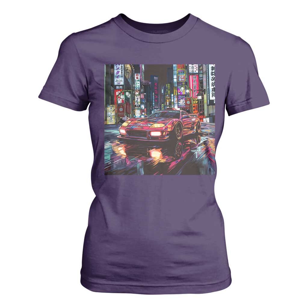 Tokyo Night Racer T Shirt For Women JDM Street Racing Neon Aesthetic TS09 Purple Print Your Wear