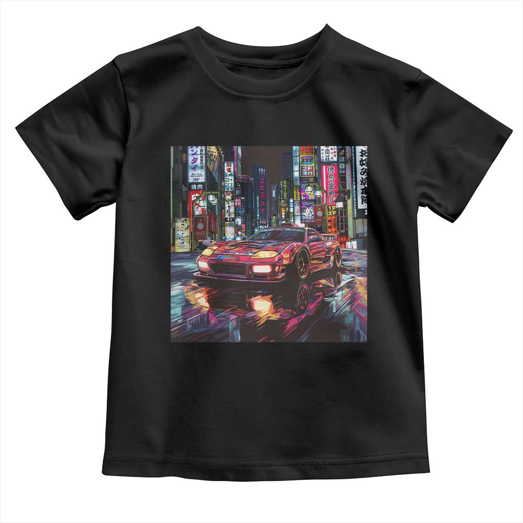 Tokyo Night Racer Toddler T Shirt JDM Street Racing Neon Aesthetic TS09 Black Print Your Wear