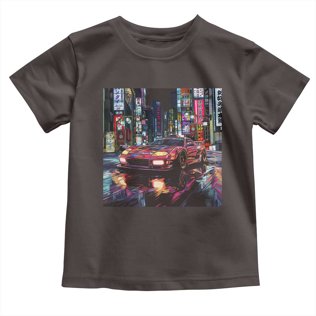 Tokyo Night Racer Toddler T Shirt JDM Street Racing Neon Aesthetic TS09 Dark Chocolate Print Your Wear