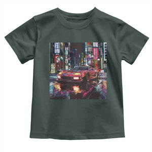 Tokyo Night Racer Toddler T Shirt JDM Street Racing Neon Aesthetic TS09 Dark Forest Green Print Your Wear