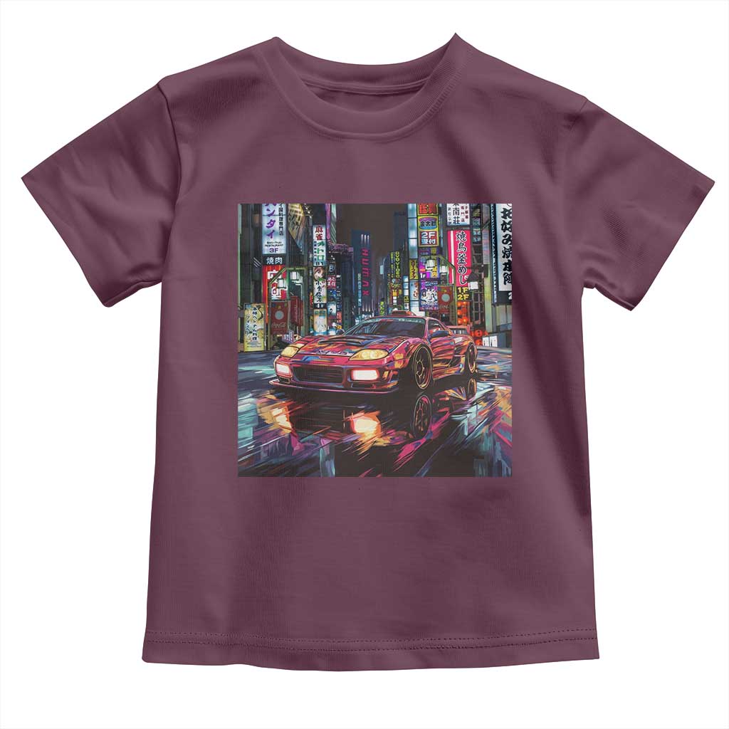 Tokyo Night Racer Toddler T Shirt JDM Street Racing Neon Aesthetic TS09 Maroon Print Your Wear