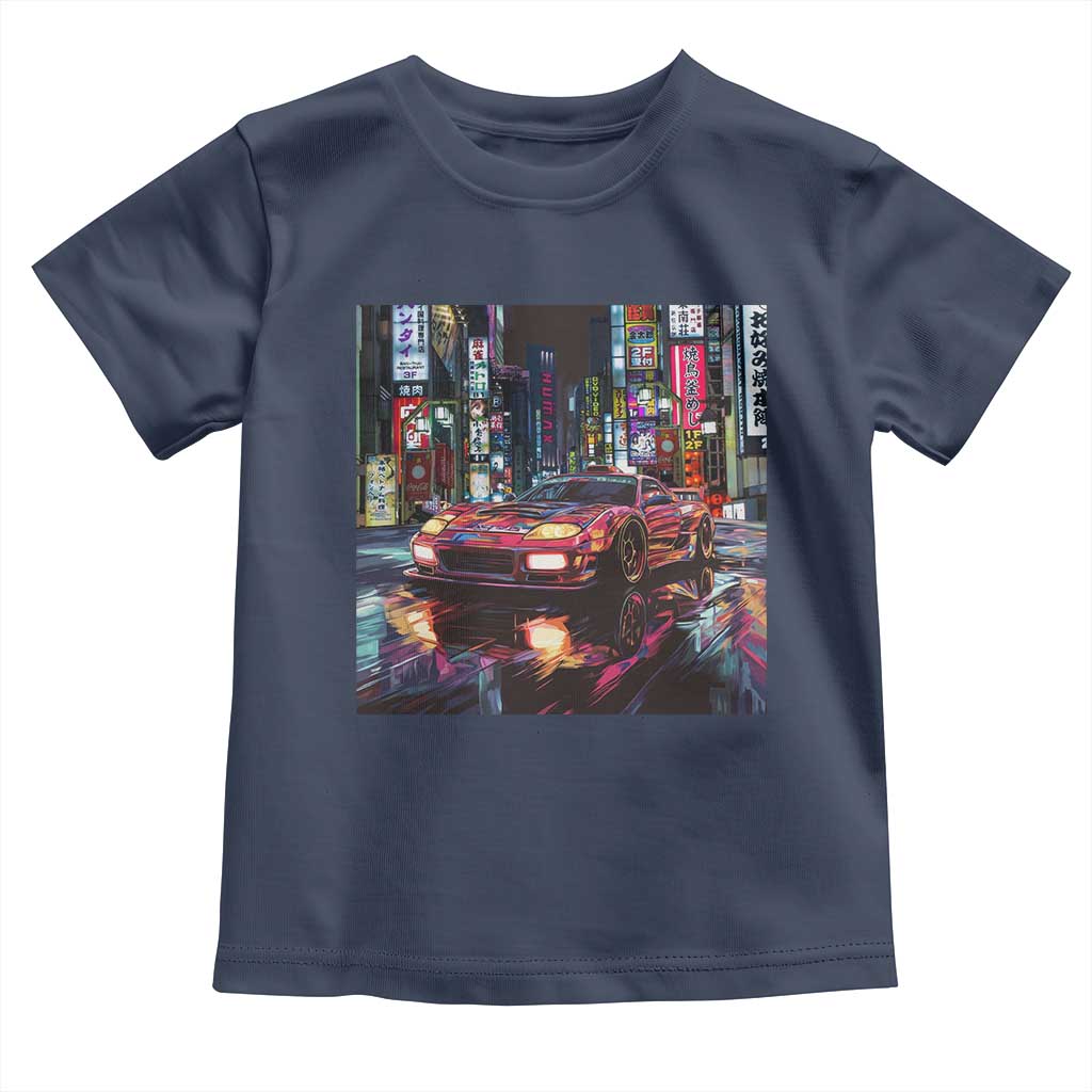 Tokyo Night Racer Toddler T Shirt JDM Street Racing Neon Aesthetic TS09 Navy Print Your Wear