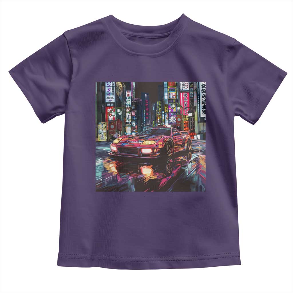 Tokyo Night Racer Toddler T Shirt JDM Street Racing Neon Aesthetic TS09 Purple Print Your Wear