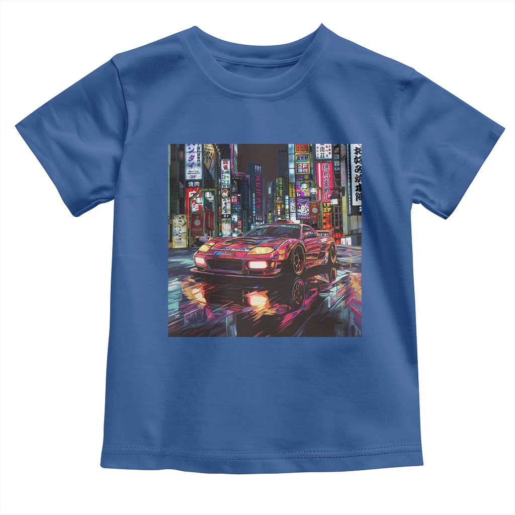 Tokyo Night Racer Toddler T Shirt JDM Street Racing Neon Aesthetic TS09 Royal Blue Print Your Wear