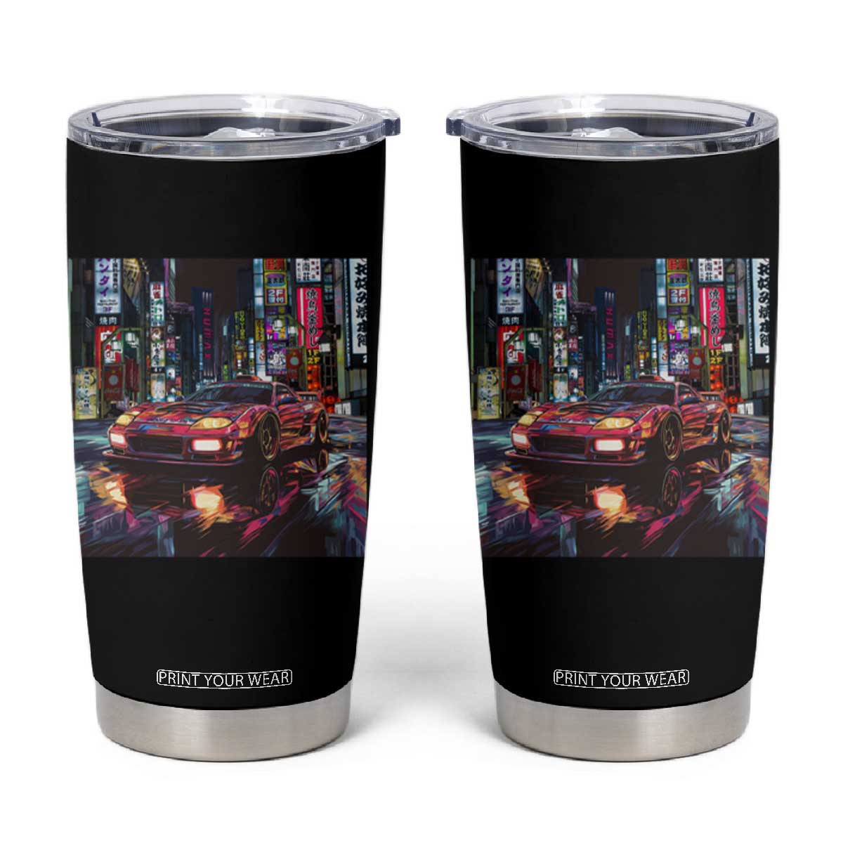 Tokyo Night Racer Tumbler Cup JDM Street Racing Neon Aesthetic TS09 Black Print Your Wear