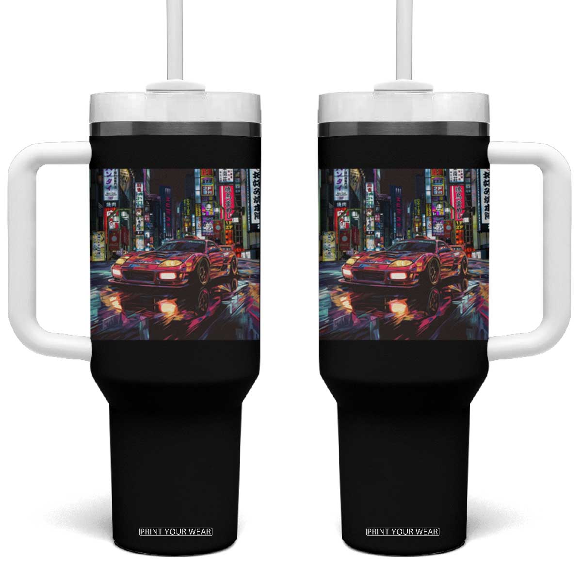 Tokyo Night Racer Tumbler With Handle JDM Street Racing Neon Aesthetic TS09 One Size: 40 oz Black Print Your Wear
