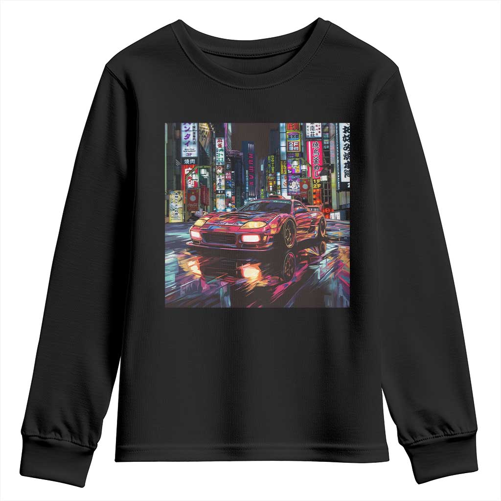 Tokyo Night Racer Youth Sweatshirt JDM Street Racing Neon Aesthetic TS09 Black Print Your Wear