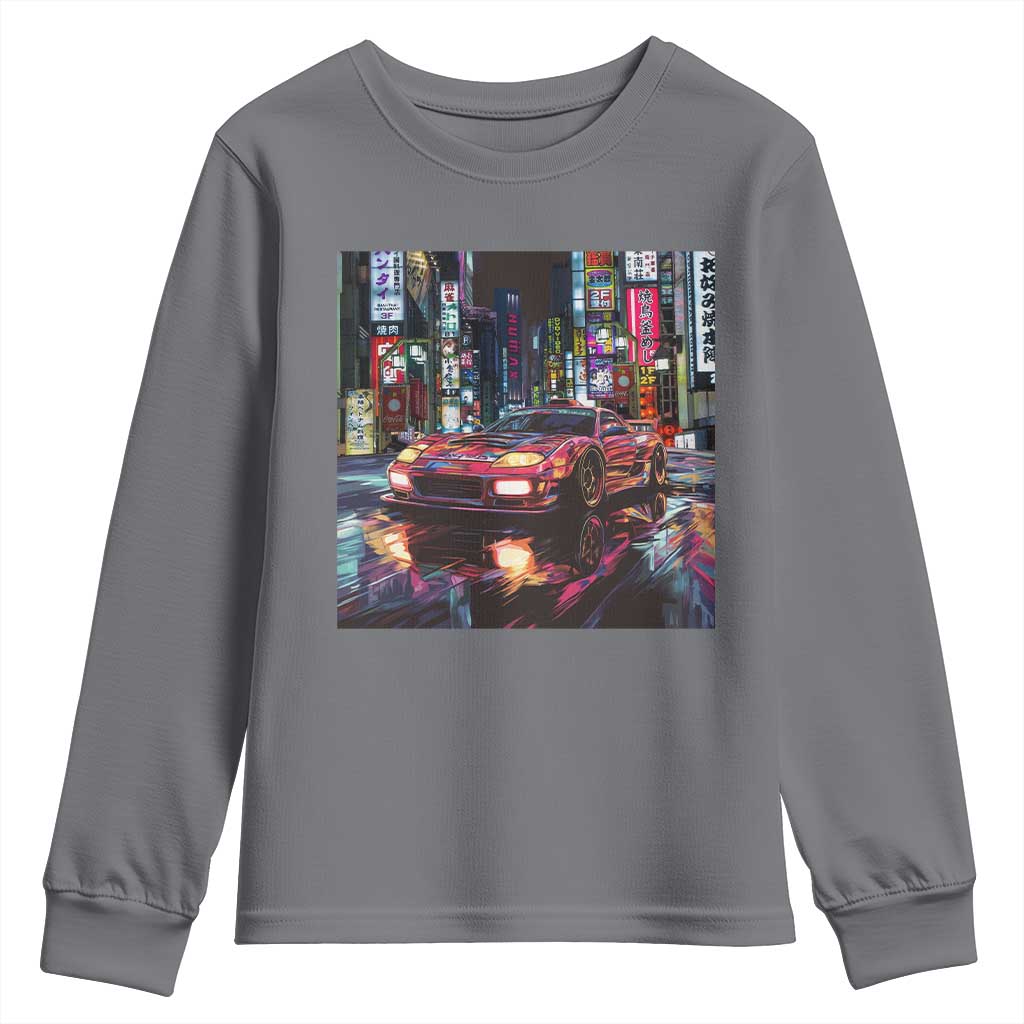 Tokyo Night Racer Youth Sweatshirt JDM Street Racing Neon Aesthetic TS09 Charcoal Print Your Wear