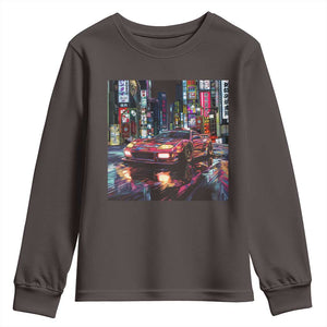 Tokyo Night Racer Youth Sweatshirt JDM Street Racing Neon Aesthetic TS09 Dark Chocolate Print Your Wear