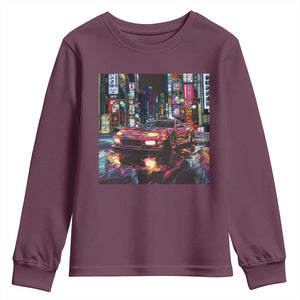 Tokyo Night Racer Youth Sweatshirt JDM Street Racing Neon Aesthetic TS09 Maroon Print Your Wear