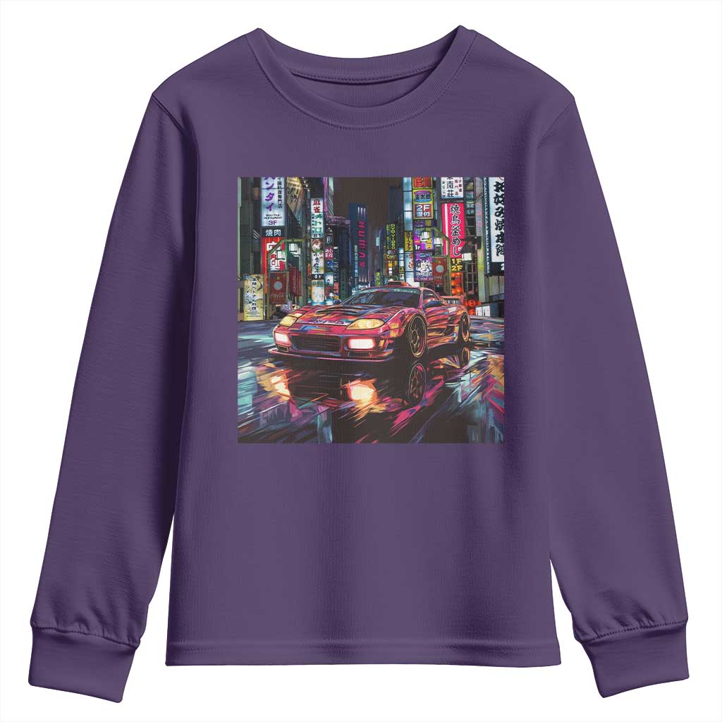 Tokyo Night Racer Youth Sweatshirt JDM Street Racing Neon Aesthetic TS09 Purple Print Your Wear