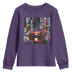 Tokyo Night Racer Youth Sweatshirt JDM Street Racing Neon Aesthetic TS09 Purple Print Your Wear