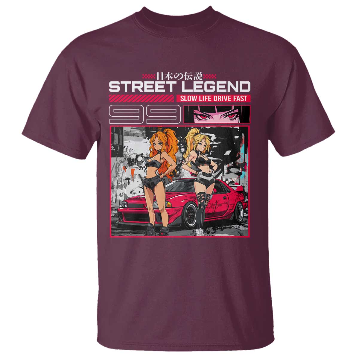 Street Legend JDM Anime T Shirt TS09 Maroon Print Your Wear