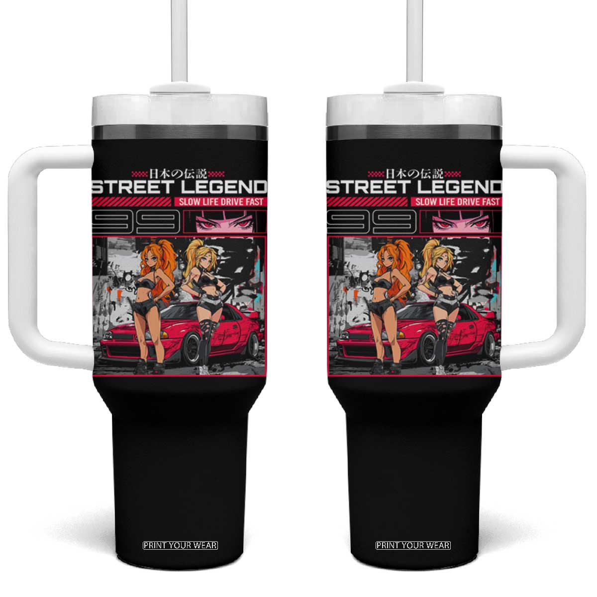 Street Legend JDM Anime Tumbler With Handle TS09 One Size: 40 oz Black Print Your Wear