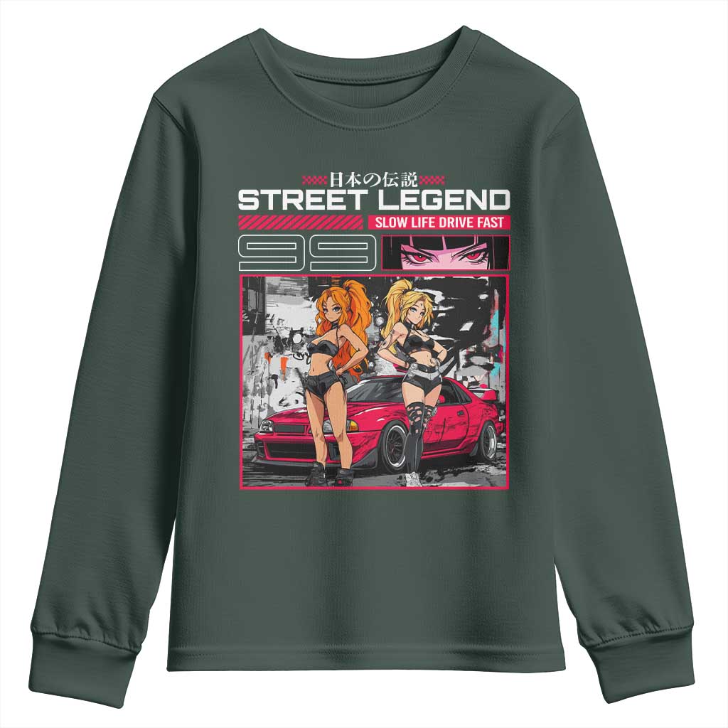 Street Legend JDM Anime Youth Sweatshirt TS09 Dark Forest Green Print Your Wear