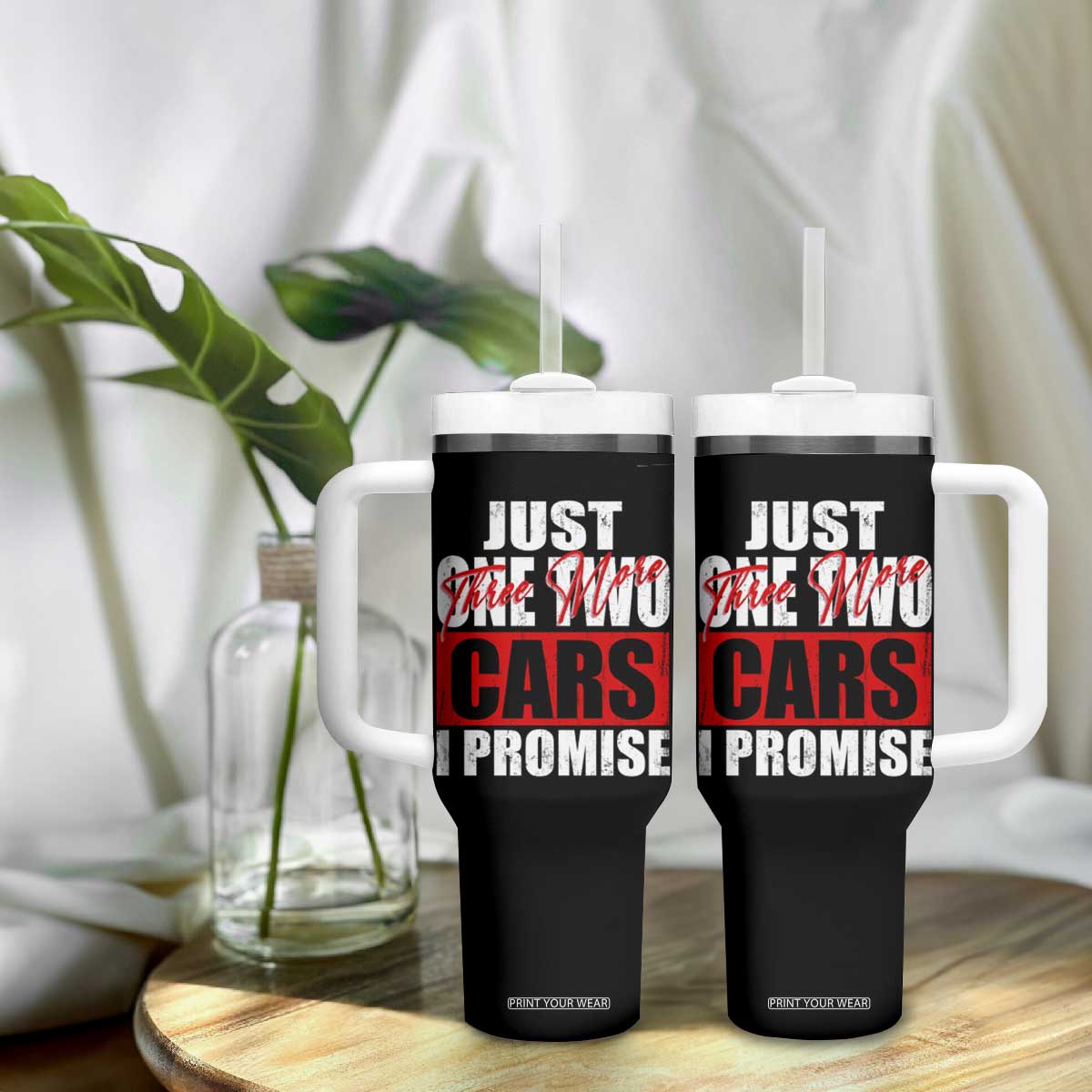Funny Car Lover Tumbler With Handle Just One Two Three More Cars I Promise TS09 Print Your Wear