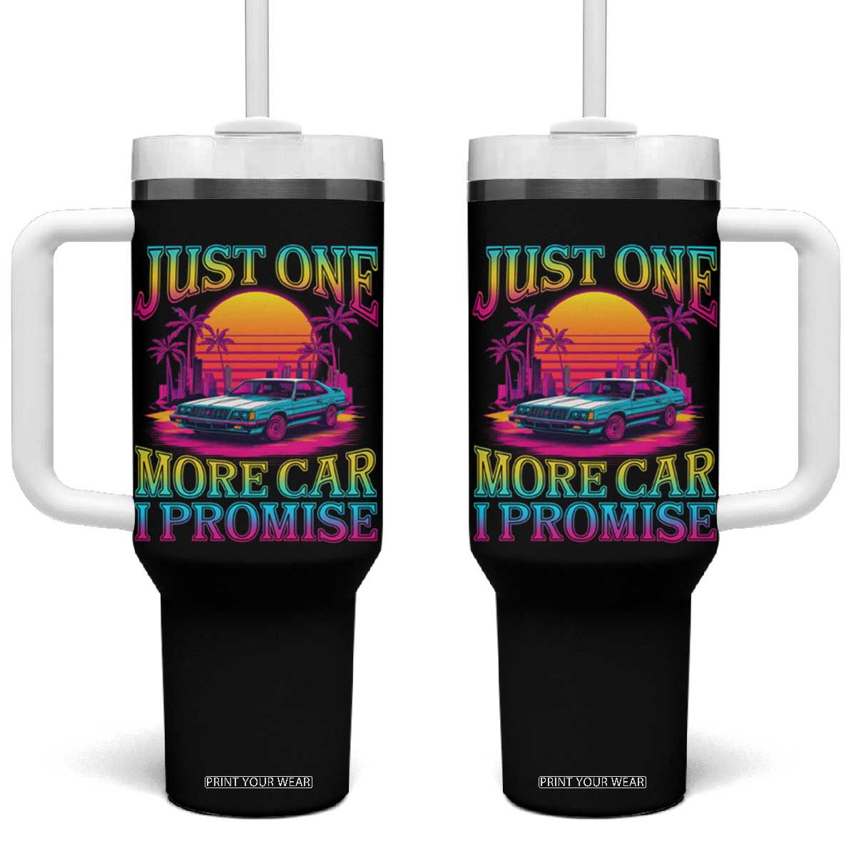Funny Car Lover Tumbler With Handle Just One More Car I Promise TS09 One Size: 40 oz Black Print Your Wear