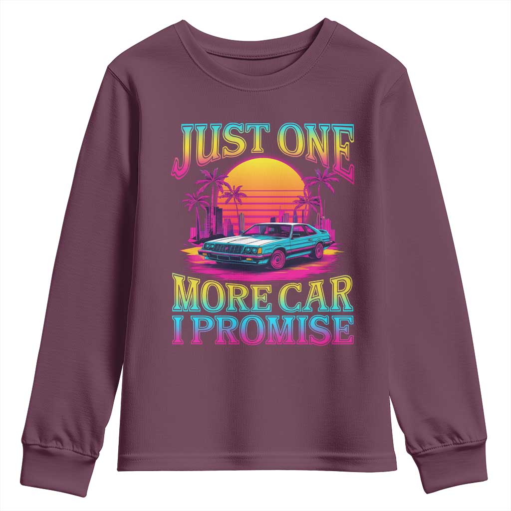Funny Car Lover Youth Sweatshirt Just One More Car I Promise TS09 Maroon Print Your Wear