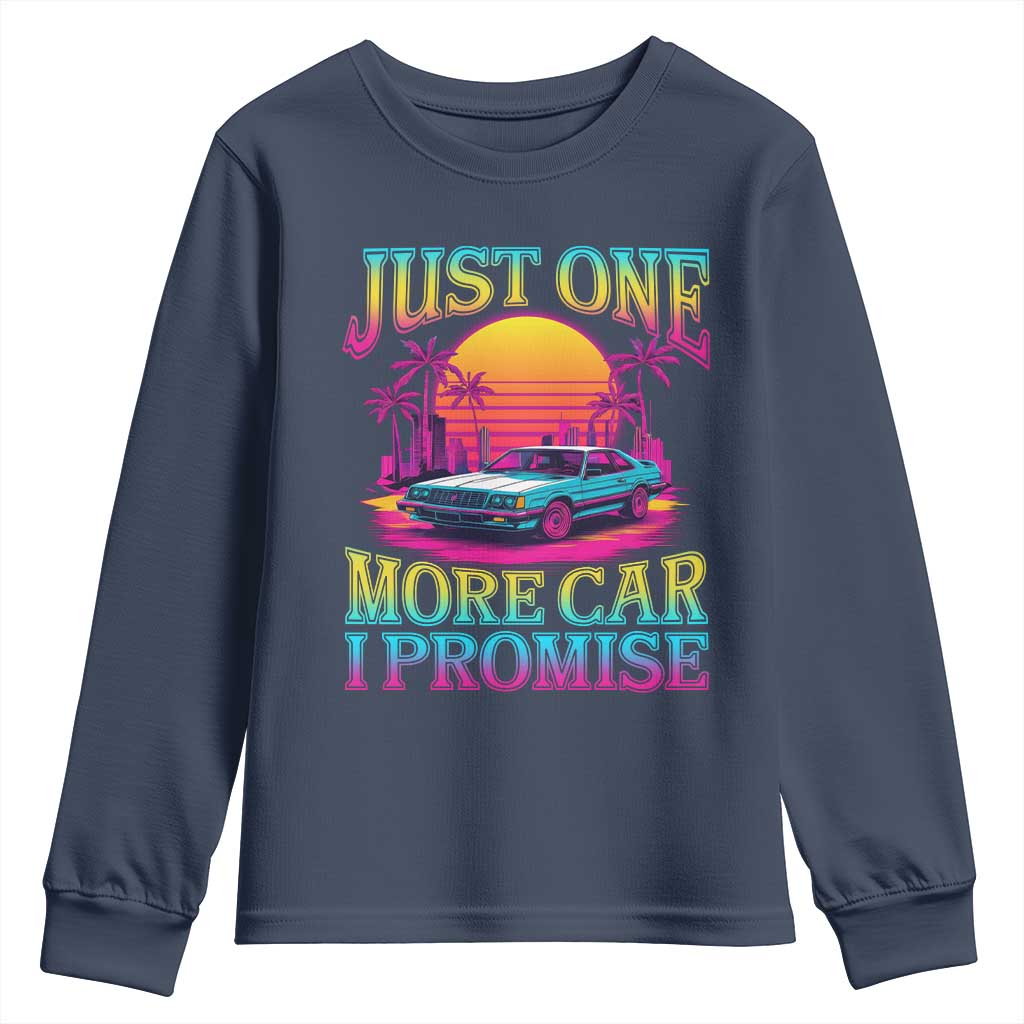 Funny Car Lover Youth Sweatshirt Just One More Car I Promise TS09 Navy Print Your Wear