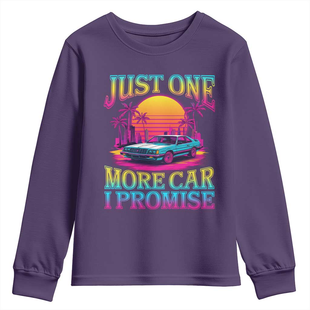 Funny Car Lover Youth Sweatshirt Just One More Car I Promise TS09 Purple Print Your Wear