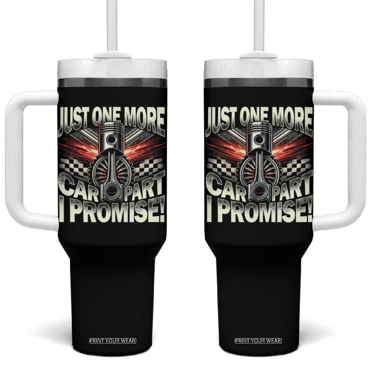 Funny Car Lover Tumbler With Handle Just One More Car Part I Promise TS09 One Size: 40 oz Black Print Your Wear