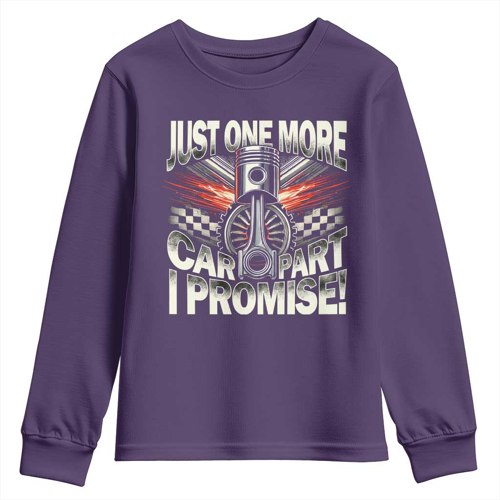 Funny Car Lover Youth Sweatshirt Just One More Car Part I Promise TS09 Purple Print Your Wear