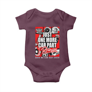 Car Lover Baby Onesie Just One More Car Part I Promise TS09 Maroon Print Your Wear