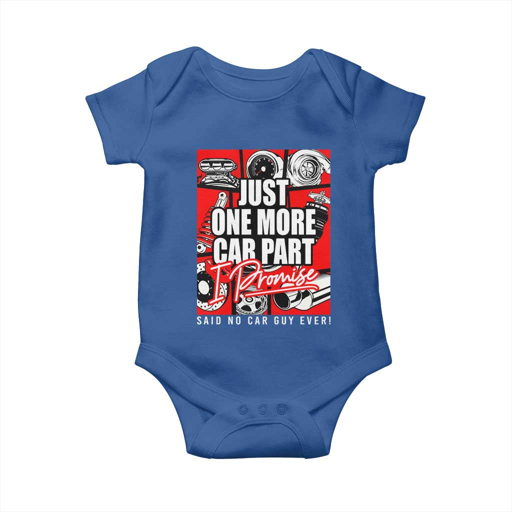 Car Lover Baby Onesie Just One More Car Part I Promise TS09 Royal Blue Print Your Wear