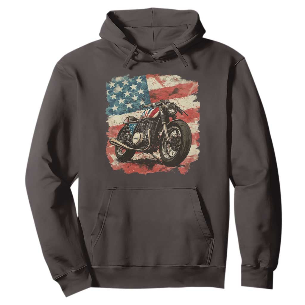 Motorcycle USA Flag Retro Biker Hoodie TS09 Dark Chocolate Print Your Wear