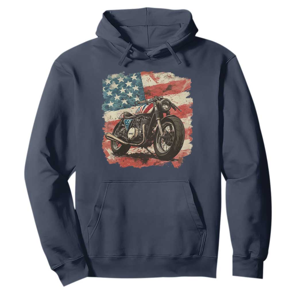 Motorcycle USA Flag Retro Biker Hoodie TS09 Navy Print Your Wear