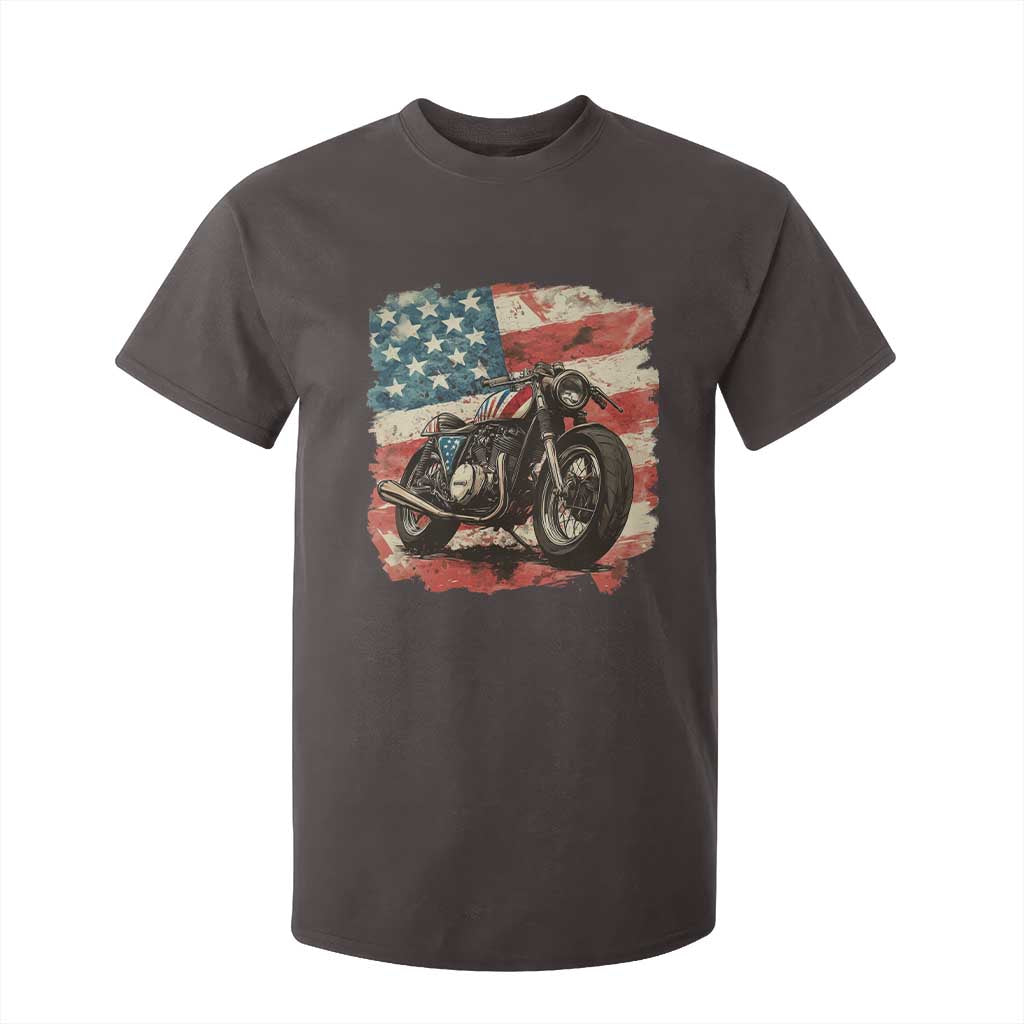 Motorcycle USA Flag Retro Biker T Shirt For Kid TS09 Dark Chocolate Print Your Wear