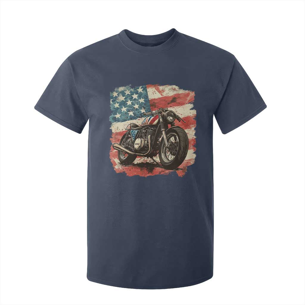 Motorcycle USA Flag Retro Biker T Shirt For Kid TS09 Navy Print Your Wear