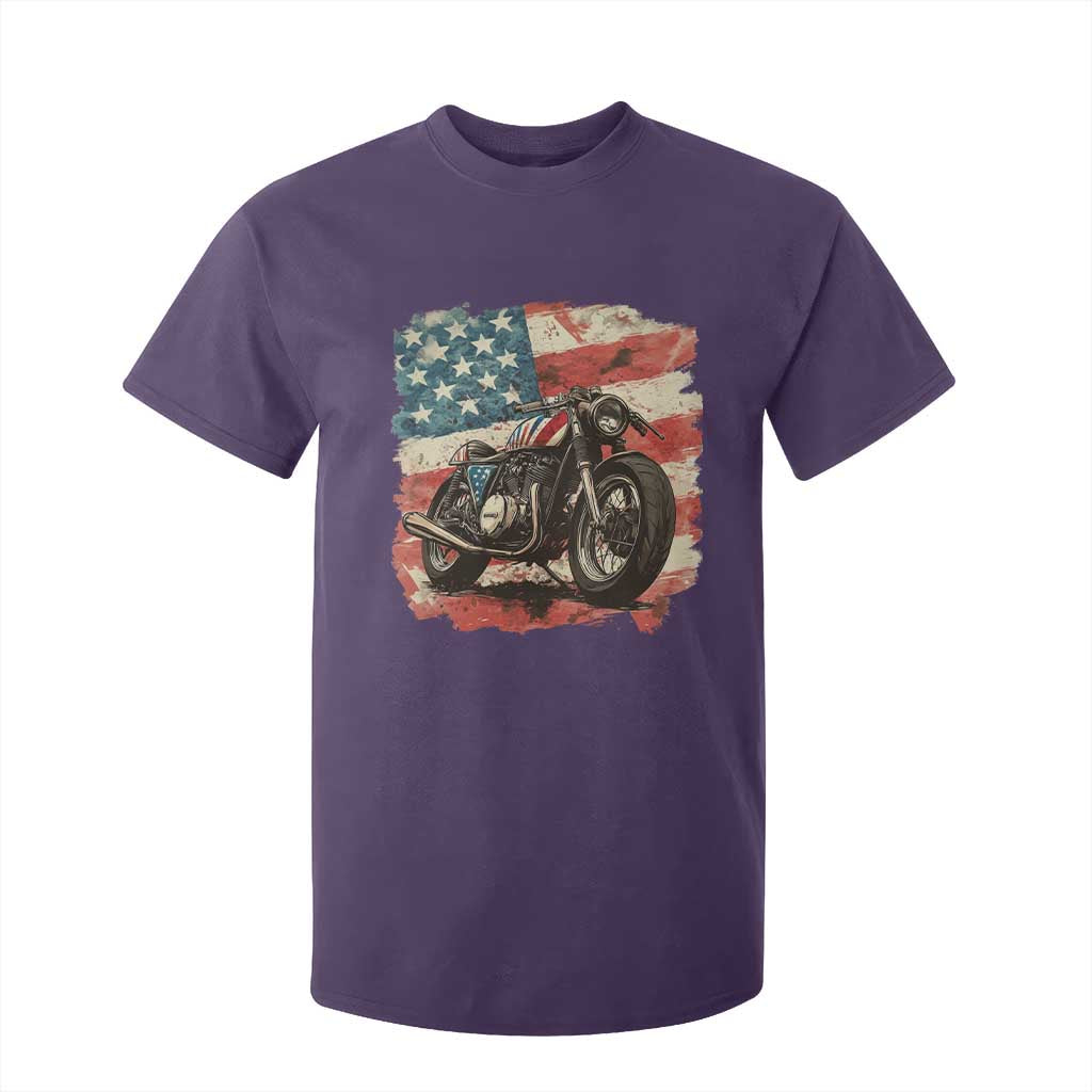 Motorcycle USA Flag Retro Biker T Shirt For Kid TS09 Purple Print Your Wear