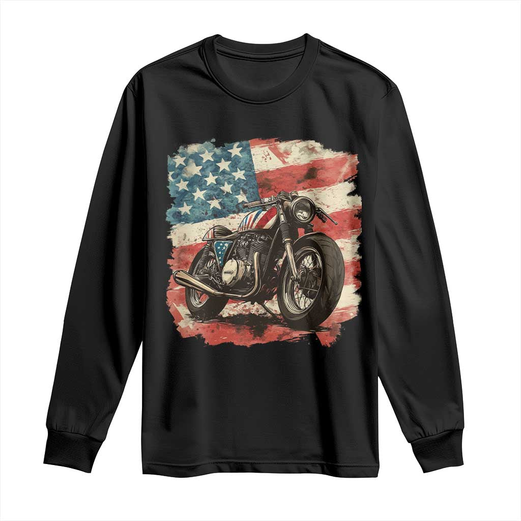 Motorcycle USA Flag Retro Biker Long Sleeve Shirt TS09 Black Print Your Wear
